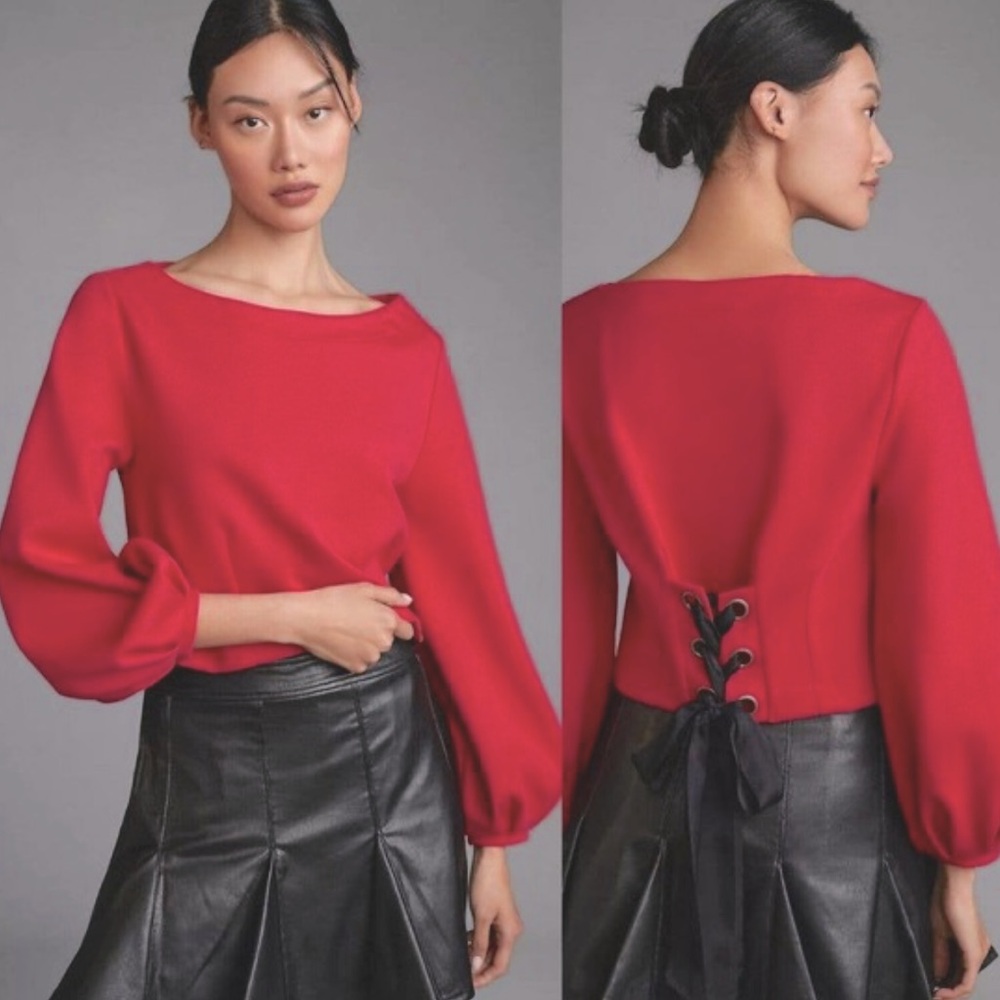 Anthropologie Maeve Corset Sweatshirt Raspberry Size XXS